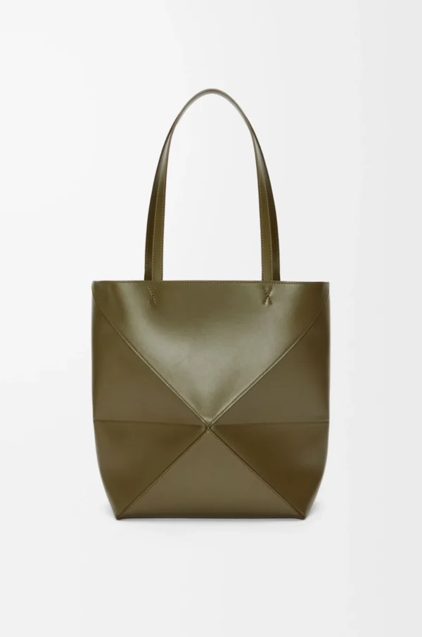 Medium Puzzle Fold tote in shiny calfskin