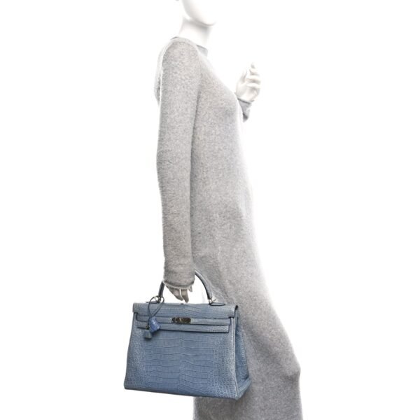 Matte Porosus Crocodile Kelly 35 Bleu Brighton