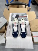 Prada Navy Blue Patent Leather Mesh America's Cup Low-Top Sneakers