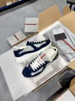 Prada Navy Blue Patent Leather Mesh America's Cup Low-Top Sneakers