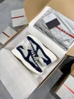 Prada Navy Blue Patent Leather Mesh America's Cup Low-Top Sneakers