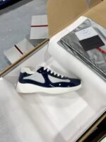 Prada Navy Blue Patent Leather Mesh America's Cup Low-Top Sneakers