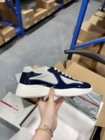 Prada Navy Blue Patent Leather Mesh America's Cup Low-Top Sneakers