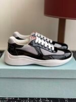 Prada Navy Blue Patent Leather Mesh America's Cup Low-Top Sneakers