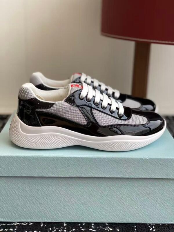 Prada Navy Blue Patent Leather Mesh America's Cup Low-Top Sneakers