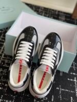 Prada Navy Blue Patent Leather Mesh America's Cup Low-Top Sneakers