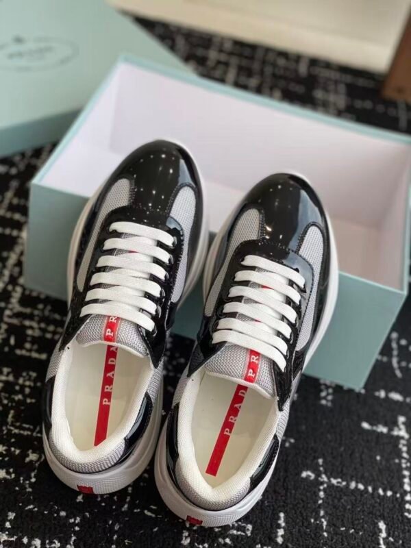 Prada Navy Blue Patent Leather Mesh America's Cup Low-Top Sneakers