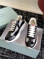 Prada Navy Blue Patent Leather Mesh America's Cup Low-Top Sneakers