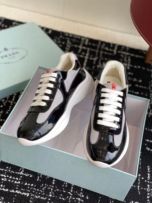 Prada Navy Blue Patent Leather Mesh America's Cup Low-Top Sneakers