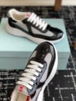 Prada Navy Blue Patent Leather Mesh America's Cup Low-Top Sneakers