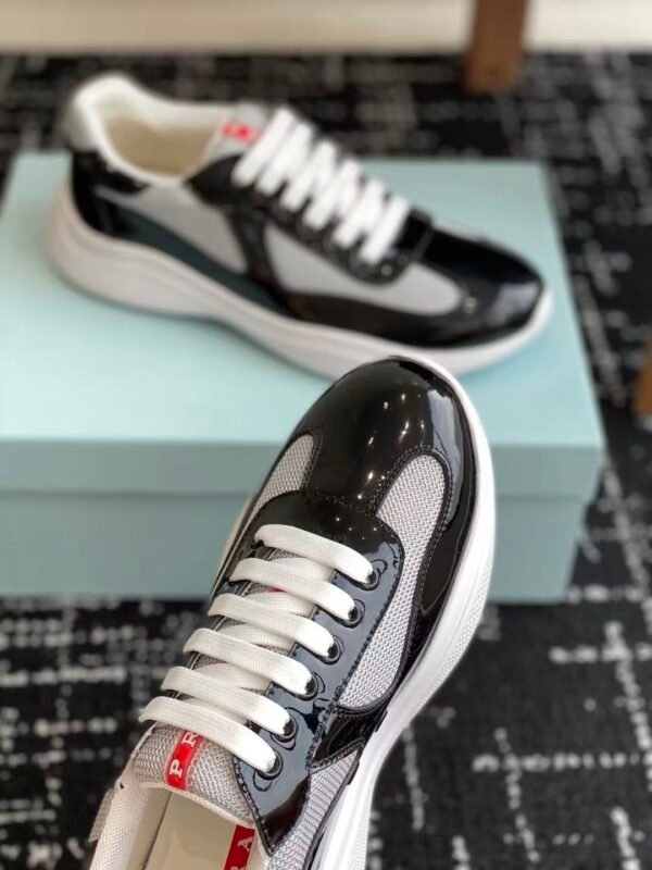 Prada Navy Blue Patent Leather Mesh America's Cup Low-Top Sneakers