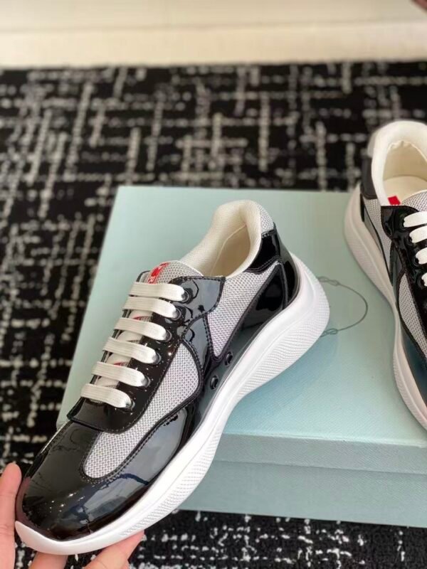 Prada Navy Blue Patent Leather Mesh America's Cup Low-Top Sneakers