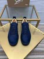 Men's Luxury Midnight Navy Suede Low-Top Sneakers | Designer Red Sole Casual Shoes