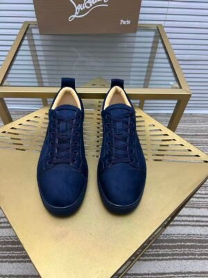 Men's Luxury Midnight Navy Suede Low-Top Sneakers | Designer Red Sole Casual Shoes