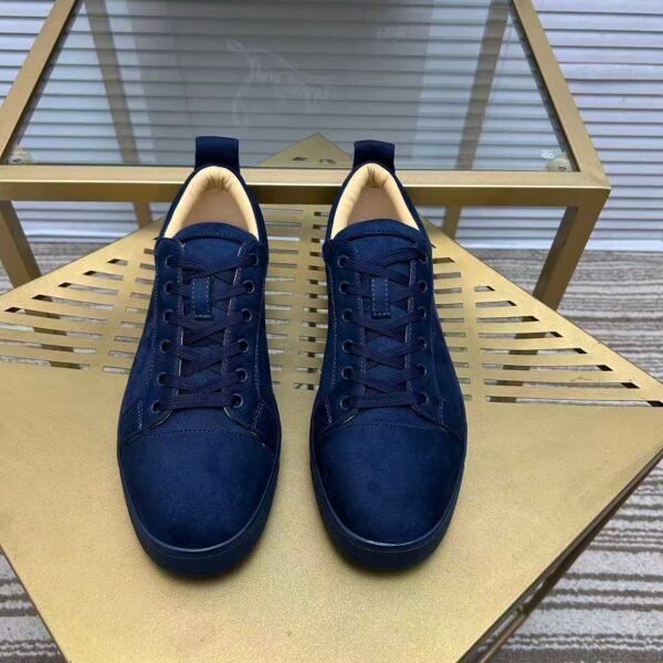 Men's Luxury Midnight Navy Suede Low-Top Sneakers | Designer Red Sole Casual Shoes
