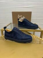 Men's Luxury Midnight Navy Suede Low-Top Sneakers | Designer Red Sole Casual Shoes