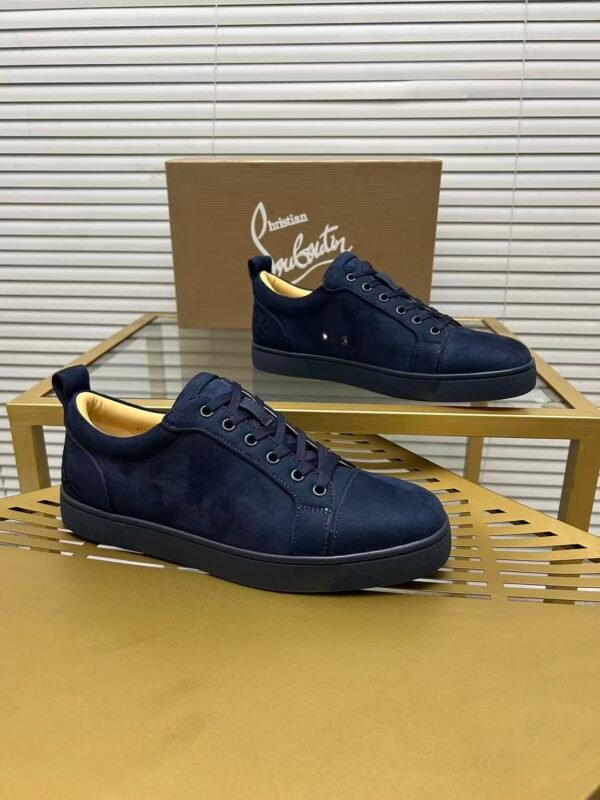 Men's Luxury Midnight Navy Suede Low-Top Sneakers | Designer Red Sole Casual Shoes