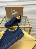 Men's Luxury Midnight Navy Suede Low-Top Sneakers | Designer Red Sole Casual Shoes