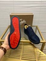 Men's Luxury Midnight Navy Suede Low-Top Sneakers | Designer Red Sole Casual Shoes