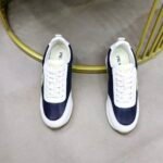 Men's Luxury Navy White Leather Board Shoes – Retro Low Top Gum Sole Sneakers