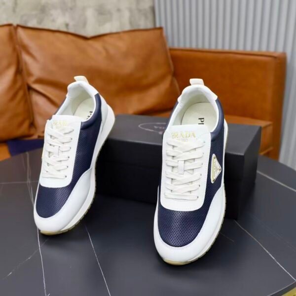 Men's Luxury Navy White Leather Board Shoes – Retro Low Top Gum Sole Sneakers