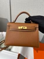 Mini Genuine Leather Top-Handle Crossbody Bag – Classic Brown Vintage Micro Handbag for Women
