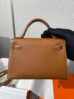 Mini Genuine Leather Top-Handle Crossbody Bag – Classic Brown Vintage Micro Handbag for Women