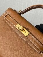 Mini Genuine Leather Top-Handle Crossbody Bag – Classic Brown Vintage Micro Handbag for Women