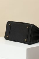 Classic Black Leather Top-Handle Tote Bag 25cm – Elegant Women's Handbag with Gold Lock & Key