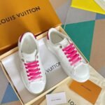 Women's White Leather Platform Sneakers with Pink Accents - Chunky Thick Sole Casual Fashion Shoes