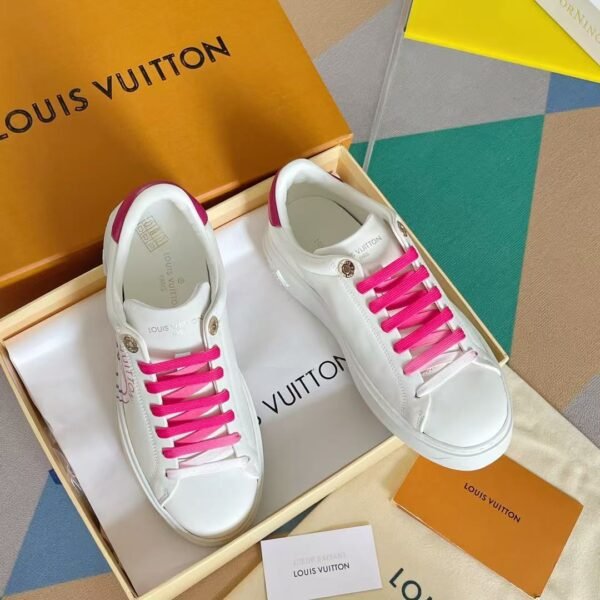 Women's White Leather Platform Sneakers with Pink Accents - Chunky Thick Sole Casual Fashion Shoes