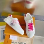Women's White Leather Platform Sneakers with Pink Accents - Chunky Thick Sole Casual Fashion Shoes