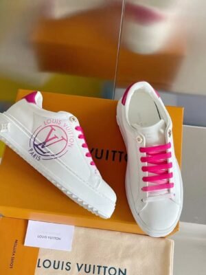 Women's White Leather Platform Sneakers with Pink Accents - Chunky Thick Sole Casual Fashion Shoes