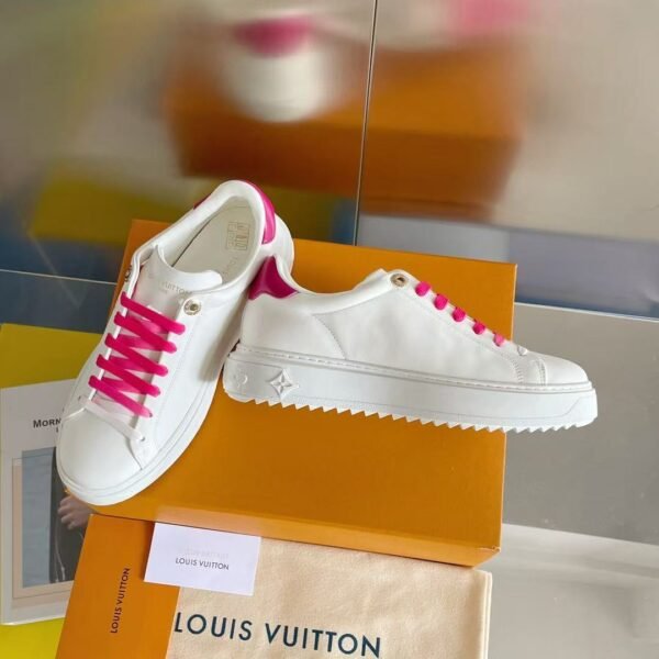 Women's White Leather Platform Sneakers with Pink Accents - Chunky Thick Sole Casual Fashion Shoes