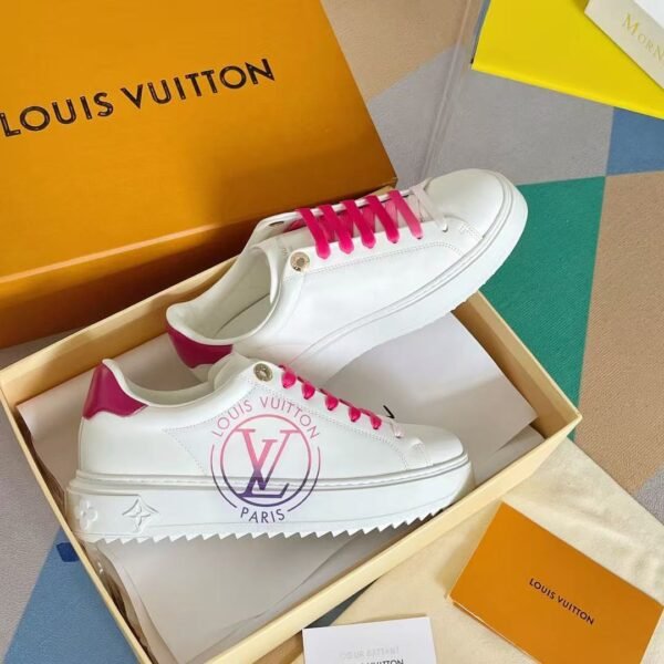 Women's White Leather Platform Sneakers with Pink Accents - Chunky Thick Sole Casual Fashion Shoes