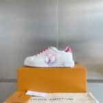 Women's White Leather Platform Sneakers with Pink Accents - Chunky Thick Sole Casual Fashion Shoes