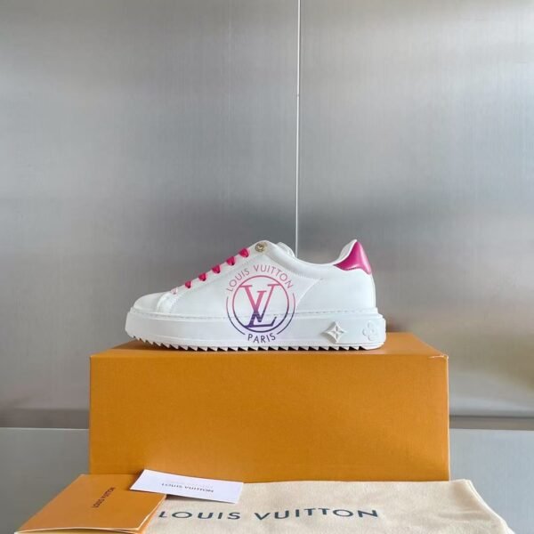 Women's White Leather Platform Sneakers with Pink Accents - Chunky Thick Sole Casual Fashion Shoes