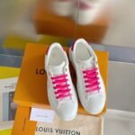Women's White Leather Platform Sneakers with Pink Accents - Chunky Thick Sole Casual Fashion Shoes