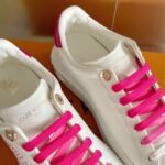 Women's White Leather Platform Sneakers with Pink Accents - Chunky Thick Sole Casual Fashion Shoes