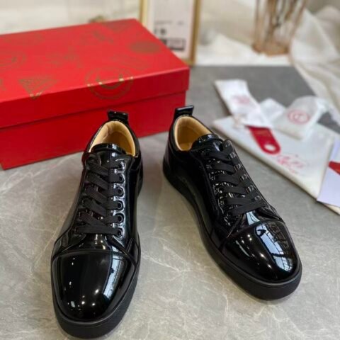 Men's & Women's Black Patent Leather Low-Top Sneakers - Premium Calfskin Lined Lace-Up Casual Shoes