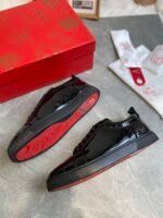 Men's & Women's Black Patent Leather Low-Top Sneakers - Premium Calfskin Lined Lace-Up Casual Shoes