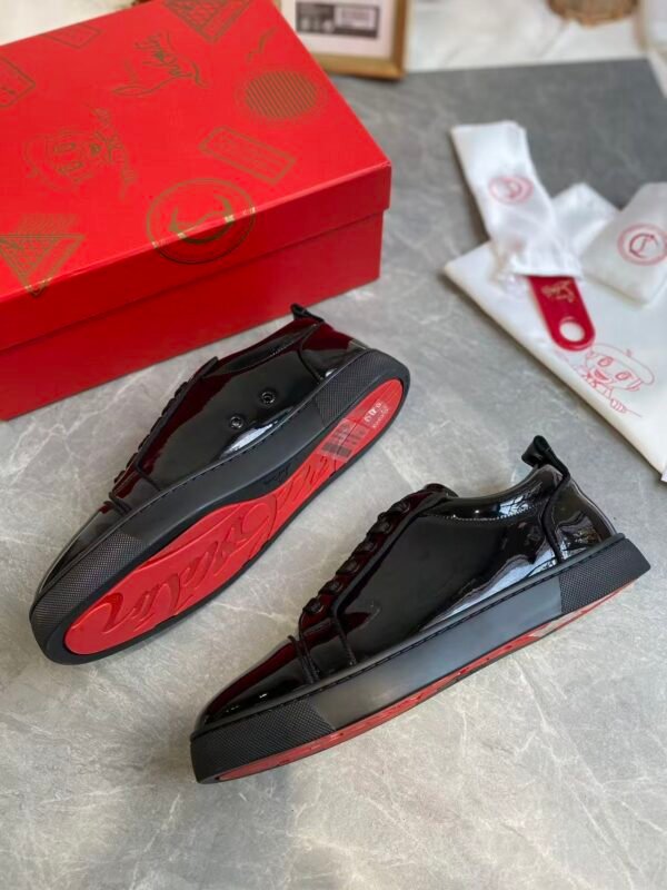 Men's & Women's Black Patent Leather Low-Top Sneakers - Premium Calfskin Lined Lace-Up Casual Shoes