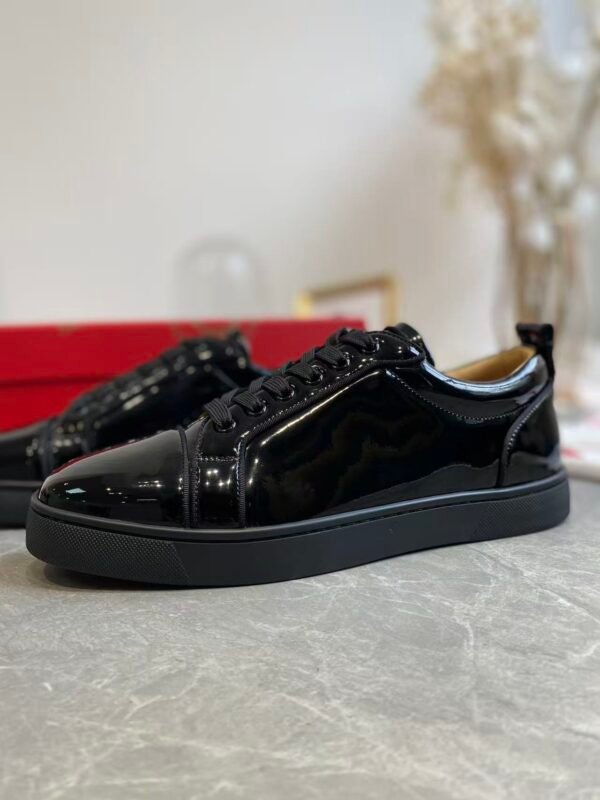Men's & Women's Black Patent Leather Low-Top Sneakers - Premium Calfskin Lined Lace-Up Casual Shoes