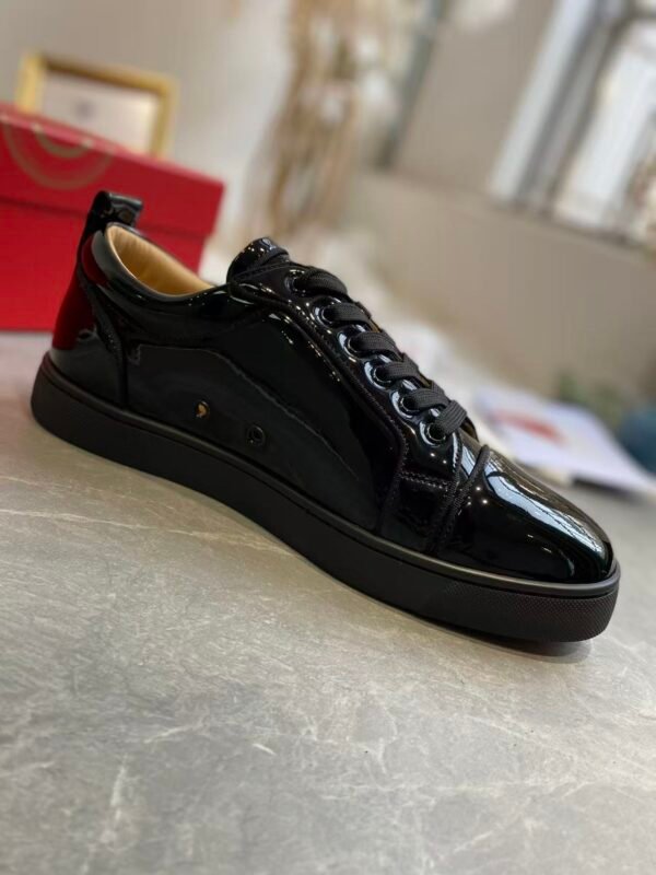 Men's & Women's Black Patent Leather Low-Top Sneakers - Premium Calfskin Lined Lace-Up Casual Shoes