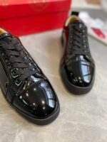 Men's & Women's Black Patent Leather Low-Top Sneakers - Premium Calfskin Lined Lace-Up Casual Shoes