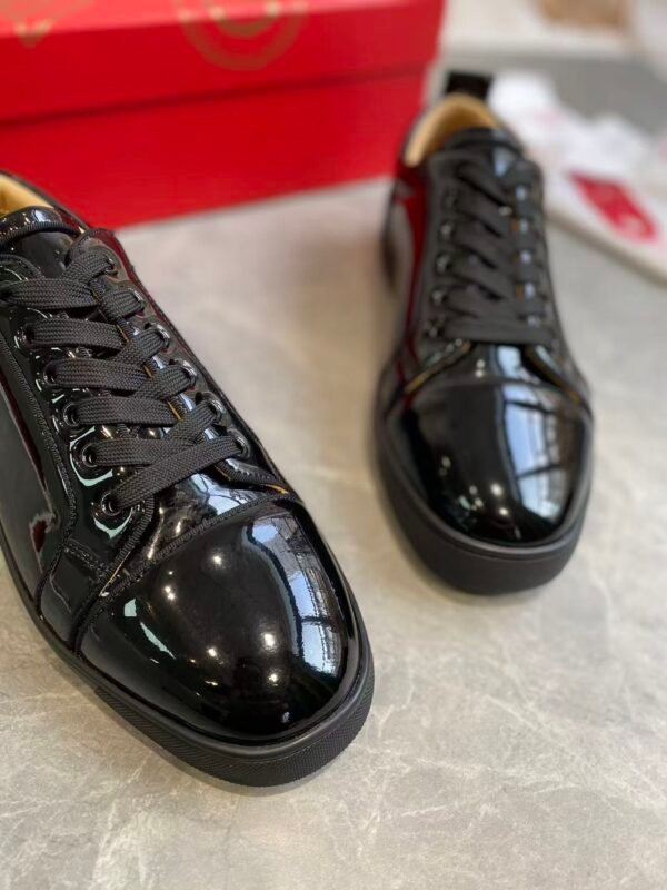 Men's & Women's Black Patent Leather Low-Top Sneakers - Premium Calfskin Lined Lace-Up Casual Shoes