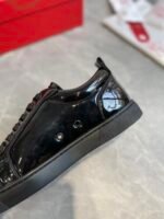 Men's & Women's Black Patent Leather Low-Top Sneakers - Premium Calfskin Lined Lace-Up Casual Shoes