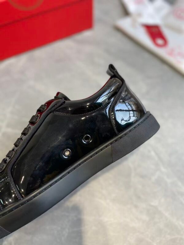 Men's & Women's Black Patent Leather Low-Top Sneakers - Premium Calfskin Lined Lace-Up Casual Shoes