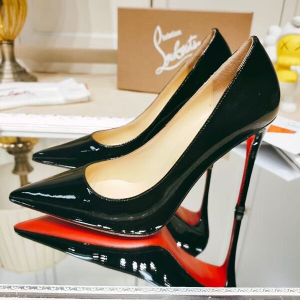 Women's Patent Nude Pumps - 10cm Stiletto Red Bottom Pointed Toe High Heels