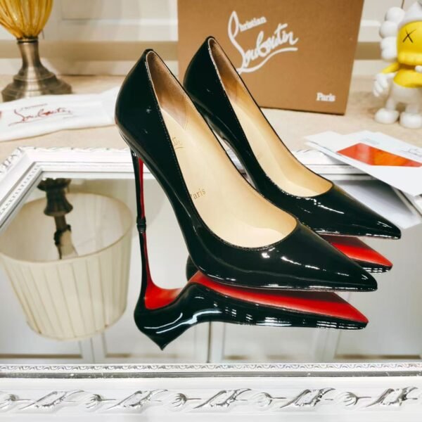 Women's Patent Nude Pumps - 10cm Stiletto Red Bottom Pointed Toe High Heels